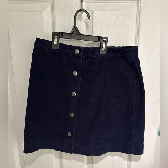 Navy cord a-line button down mini skirt - Picture 3 of 4